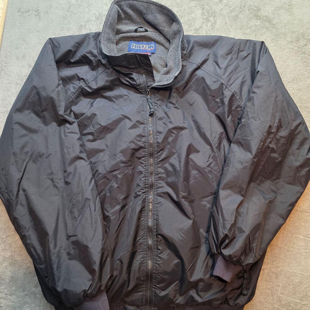 Hilton Vintage Bomber Jacket Mens 3XL Black Nylon Fleece Lined Winter Warm